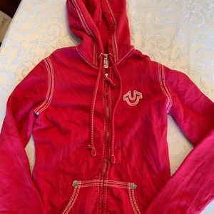 True religion red hoodie white stitching size small